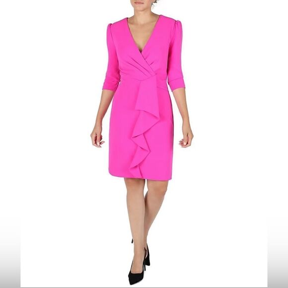 julia jordan Dresses & Skirts - Julia Jordan
Pleated Surplice V-Neck 3/4 Sleeve Ruffled Front Dress